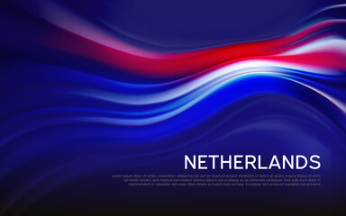 Netherlands flag background. Blurred pattern of light lines in the colors of the Dutch flag, business brochure. State banner, dutch poster, patriotic cover, flyer. Vector tricolor design