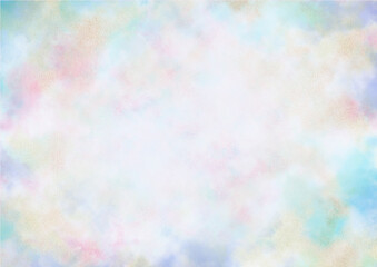 金箔を散りばめた雲模様　水彩風の幻想的な背景素材（青緑・紫色・ピンク）横