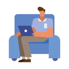 Isolated businessman cartoon with laptop on chair vector design