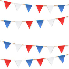 Set of patriotic bunting flags. U.S. Flag Garland. Design elements for celebration in USA and presidential election. Straight garland with flags. Vector illustration.