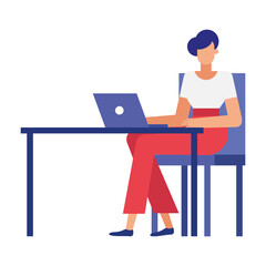 Fototapeta premium woman at desk with laptop in the office vector design