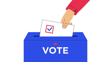 Human hand put down Ballot with mark to inside the voting box. Election of the President or Government, polling day