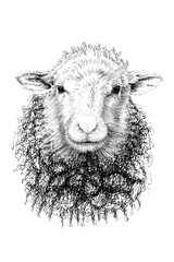 Hand drawn sheep portrait, sketch graphics monochrome illustration