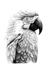 Hand drawn parrot portrait, sketch graphics monochrome illustration © byrdyak