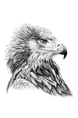 Hand drawn hawk portrait, sketch graphics monochrome illustration