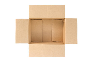Top view of carton box or cardboard box isolated on white background with clipping path