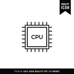 CPU black color of flat simple icon. Web apps security Kit illustration vector of the mobile application. The modern style of design. Line single minimalistic sign