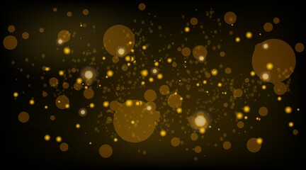 Abstract background with Bokeh light effect. Night bright texture golden or silver glitter. Festive vector sparkling luminous magical dust particles for Christmas concept illustration.