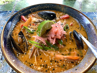 Tom Yum soup in the bowl