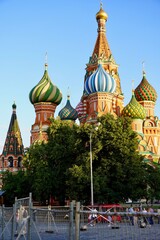 Fototapeta na wymiar Moscow, Russia - August, 2020: St Basil's Cathedral is the main attraction of the Russian capital. Moscow city tour. Summer Landscape. Tourist places are obligatory to visit in Russia.
