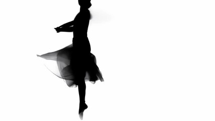 Silhouette of ballerina in skirt dancing isolated on white - Powered by Adobe