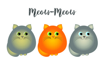 Cute round multicolored cats. Cartoon view. Elements for children's clothing, textiles, fabrics.