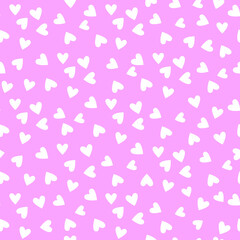 White hearts on a pink background. Seamless gentle romantic vector illustration.