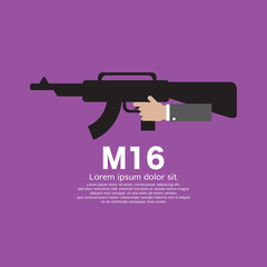 Hand Man Holding with a Gun M16 Used In War Vector Illustration.