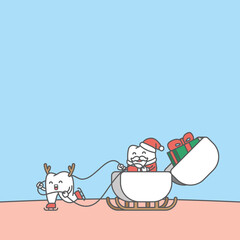 Blank banner santa claus tooth and reindeer tooth merry christmas illustration cartoon character vector design on blue background. Dental care concept.