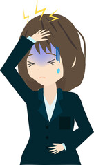 頭が痛くて頭をおさえるビジネスウーマンのイラスト