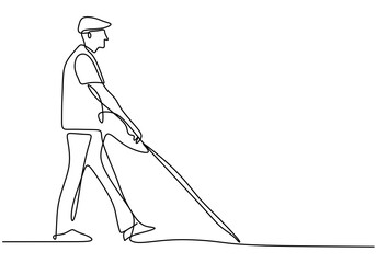 One continuous line art of a blind man is walking on the street with his stick. Young man was crossing the road with the help of his cane. Male in disability. Nobody is perfect. Vector illustration