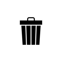 Wastebasket Icon in black flat glyph, filled style isolated on white background