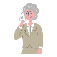 スーツ　女性　シニア　士業　悩んでいる　冷や汗
