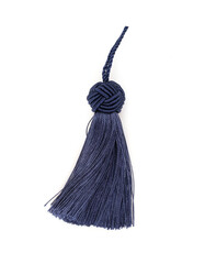 Blue silk tassel isolated on white background for creating graphic concepts