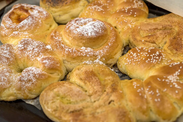 Freshly homemade baked round buns