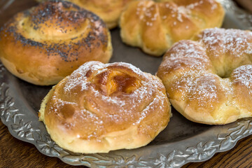 Freshly homemade baked round buns
