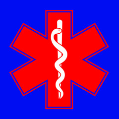 Vector illustration of a paramedic symbol in red with blue background.