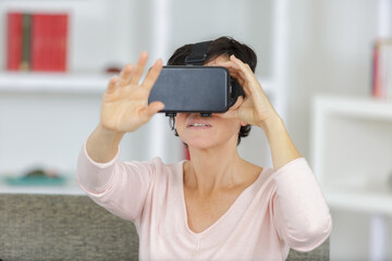 woman wearing virtual reality glasses