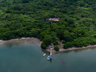 Beautiful aerial cinematic view of the San Lucas Island  National Park in Costa Rica
