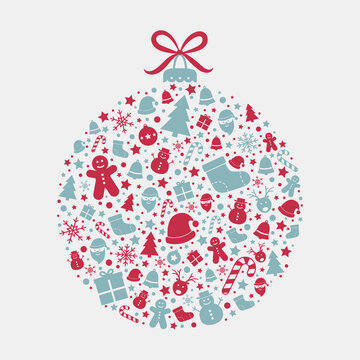 Beautiful Christmas ball made of festive decorations. Vector