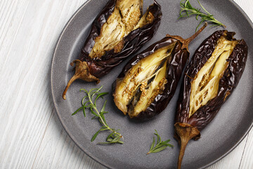 Aubergine - oven baked eggplant on plate