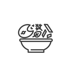 Fish soup bowl line icon. linear style sign for mobile concept and web design. Fish and vegetable salad outline vector icon. Symbol, logo illustration. Vector graphics