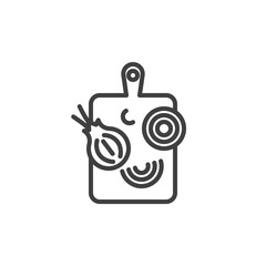 Onion cut line icon. linear style sign for mobile concept and web design. Cutting board with onions outline vector icon. Symbol, logo illustration. Vector graphics