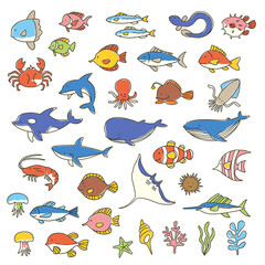 Obraz premium Collection of illustrations of a pretty fish,