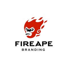 angry monkey head on red hot fire flame modern mascot logo icon design illustration , raging ape graphic