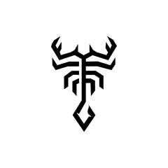 scorpion logo line, abstract, zodiac sign scorpio, tribal tattoo design graphic illustration symbol in trendy outline linear vector - obrazy, fototapety, plakaty