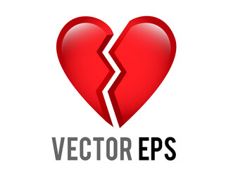 Vector red love heart broken in two emoji icon, breaking heart, brokenhearted