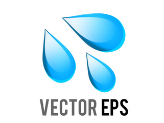 Vector three light blue droplets emoji icon, as sweat beads, splashing down to right - obrazy, fototapety, plakaty
