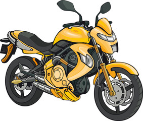Hand drawing of a yellow motorbike on white background
