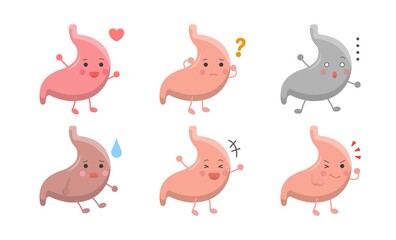 Human organs stomach, expressions and actions set