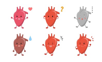 Human organ heart, expressions and actions set