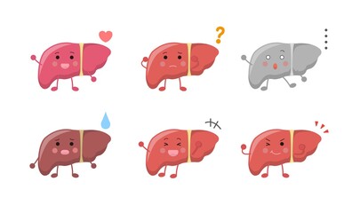 Human organs liver, expressions and actions set