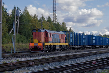 Fototapeta na wymiar Train. Old diesel locomotive on the railway.