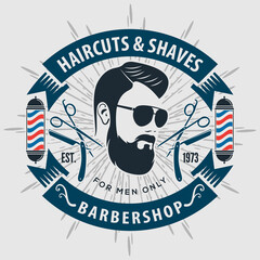 Barbershop logo, poster or banner design concept with barber pole. Vector illustration	

