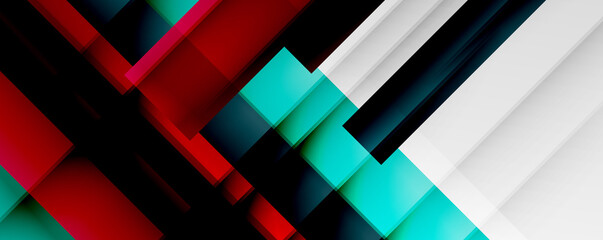 Geometric abstract backgrounds with shadow lines, modern forms, rectangles, squares and fluid gradients. Bright colorful stripes cool backdrops