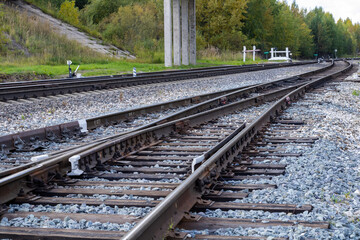 Railroad. Railroad tracks made of metal and concrete.