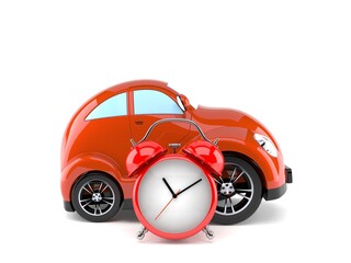 Red car with alarm clock