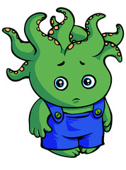 Strange, cute, funny monster octopus. Cartoon character.