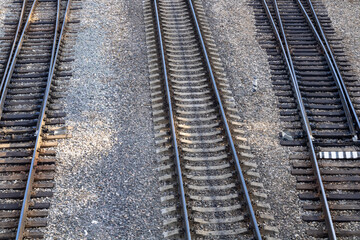 Fototapeta na wymiar Railroad. Railroad tracks made of metal and concrete.