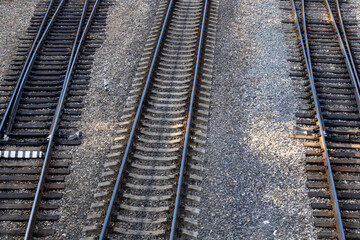 Railroad. Railroad tracks made of metal and concrete.
